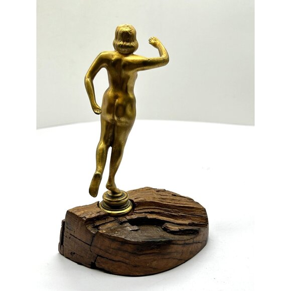 Brass Bronze Cast Metal Art Deco 8" Nude Statue Figurine Lady on Wood Base Vtg - Picture 6 of 15